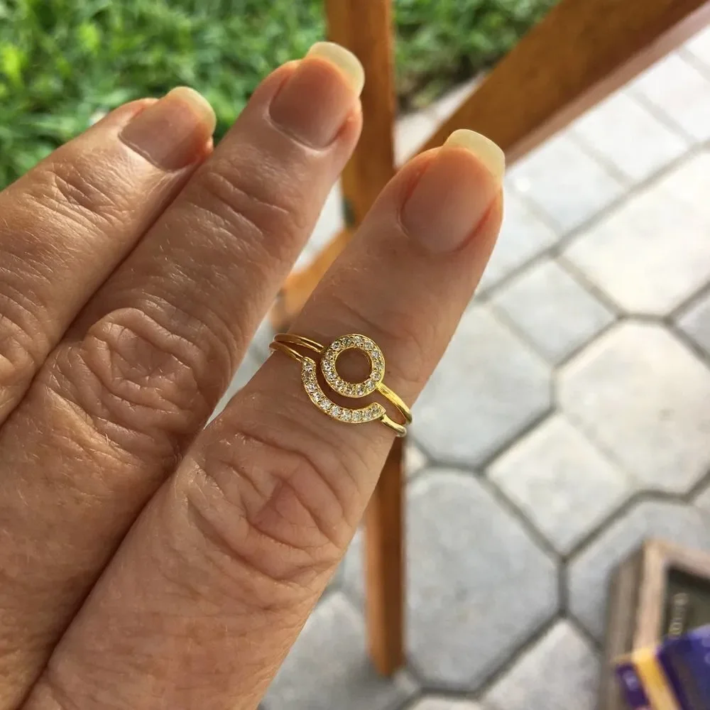 14k Gold Sterling Silver CZ Open Circle Ring Set Size 7